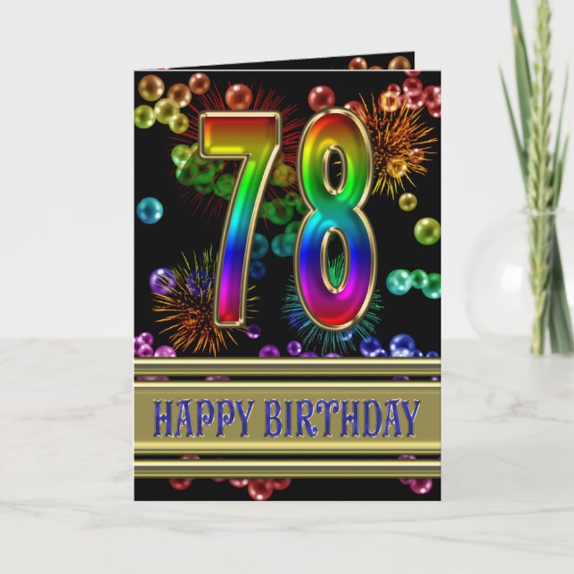 78th Birthday with rainbow bubbles and fireworks Card (Front)