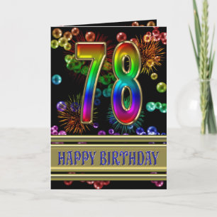 78th Birthday with rainbow bubbles and fireworks Card