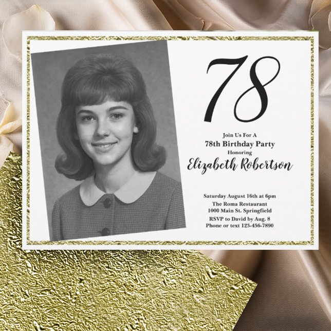 78th Custom Photo White and Gold  Invitation (Creator Uploaded)