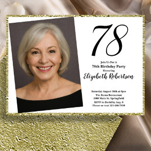 78th Custom Photo White and Gold  Invitation