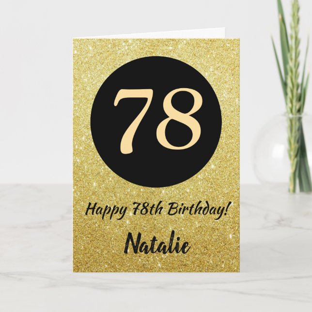 78th Happy Birthday Black and Gold Glitter Card (Front)