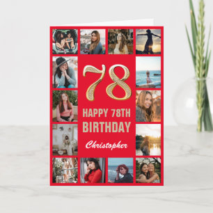 78th Happy Birthday Red and Gold Photo Collage Card