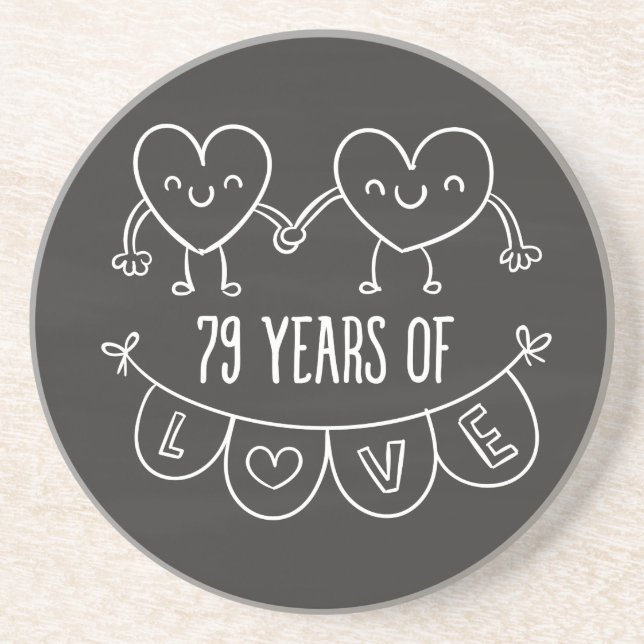 79th Anniversary Gift Chalk Hearts Coaster (Front)