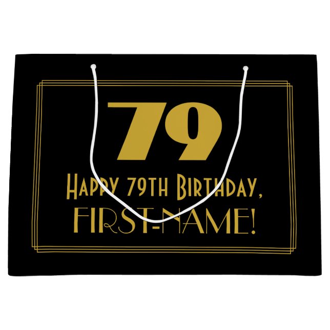 79th Birthday — Art Deco Inspired Look "79" & Name Large Gift Bag (Front)