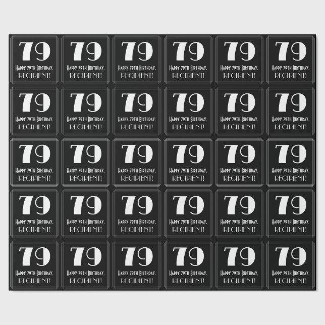79th Birthday - Art Deco Inspired Look "79", Name Wrapping Paper (Seam)