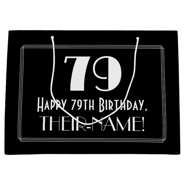 79th Birthday: Art Deco Inspired Style "79", Name Large Gift Bag (Front)