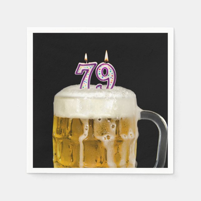 79th Birthday Beer on black Napkin (Front)
