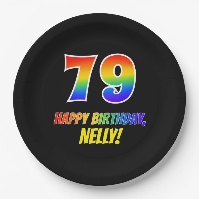 79th Birthday: Bold, Fun, Simple, Rainbow 79 Paper Plate (Front)