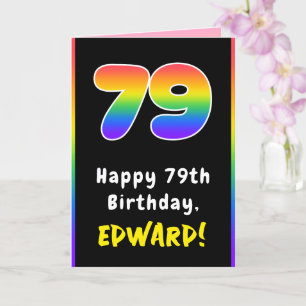 79th Birthday: Colourful Rainbow # 79, Custom Name Card