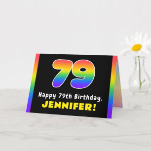 79th Birthday: Colourful Rainbow # 79, Custom Name Card