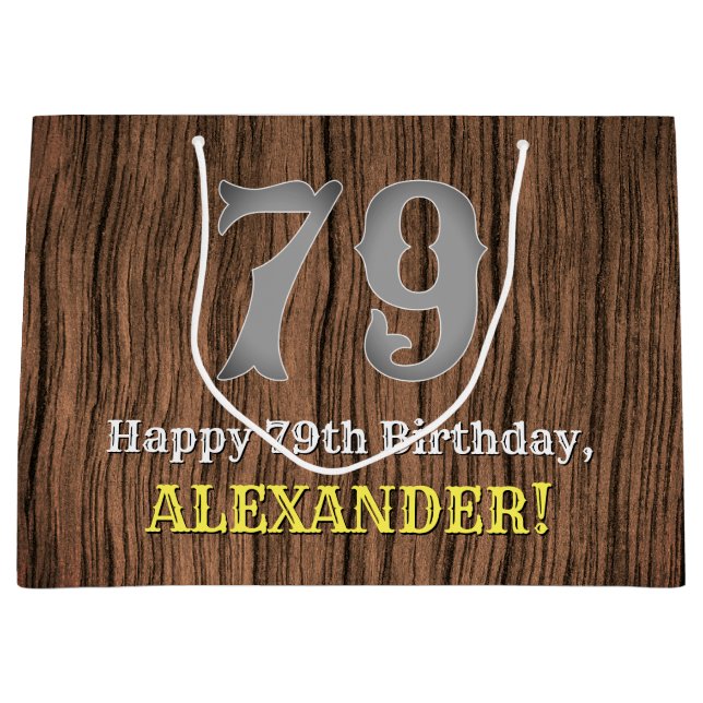 79th Birthday: Country Western Inspired Look, Name Large Gift Bag (Front)
