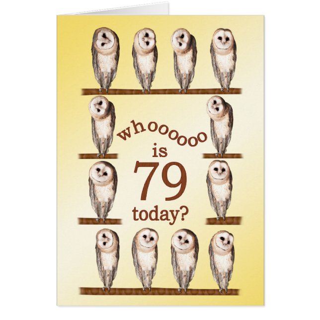 79th birthday, Curious owls card. (Front)