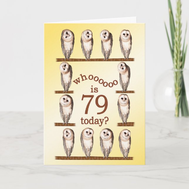 79th birthday, Curious owls card. Card (Front)