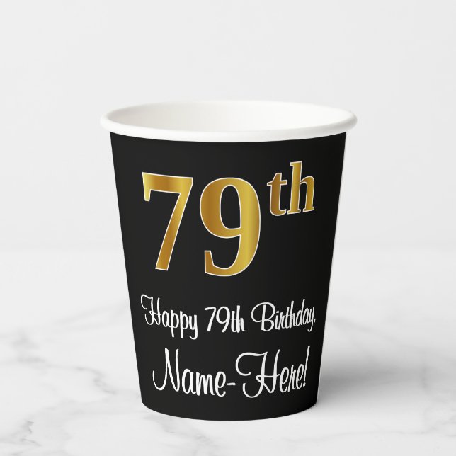 79th Birthday - Elegant Luxurious Faux Gold Look # Paper Cups (Back)