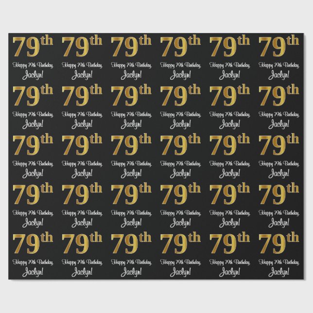 79th Birthday: Elegant Luxurious Faux Gold Look # Wrapping Paper (Flat)