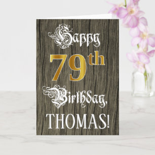 79th Birthday: Faux Gold Look + Faux Wood Pattern Card