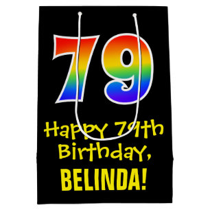 79th Birthday: Fun, Bold, Colourful, Rainbow "79" Medium Gift Bag