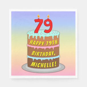 79th Birthday: Fun Cake and Candles + Custom Name Napkin