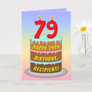 79th Birthday — Fun Cake & Candles, w/ Custom Name Card