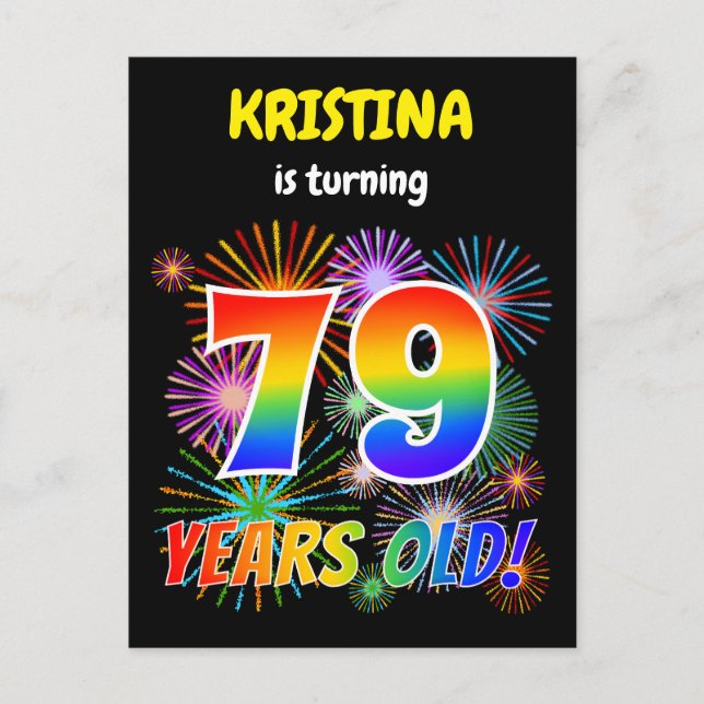 79th Birthday - Fun Fireworks, Rainbow Look "79" Postcard (Front)