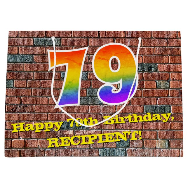 79th Birthday: Fun, Graffiti-Inspired Rainbow # 79 Large Gift Bag (Front)