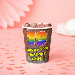 79th Birthday: Fun Graffiti-Inspired Rainbow 79 Paper Cups