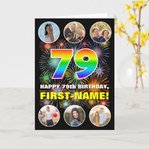 79th Birthday: Fun Rainbow #, Custom Name & Photos Card