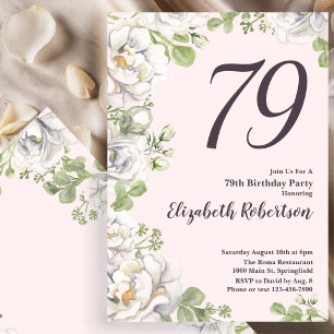 79th Birthday Invitation Blush Pink Floral Peonies