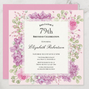 79th Birthday Invitation Elegant Pink Flowers