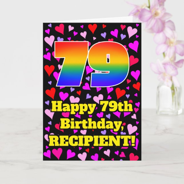 79th Birthday: Loving Hearts Pattern, Rainbow # 79 Card (Orchid)