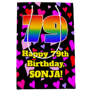 79th Birthday: Loving Hearts Pattern, Rainbow # 79 Medium Gift Bag