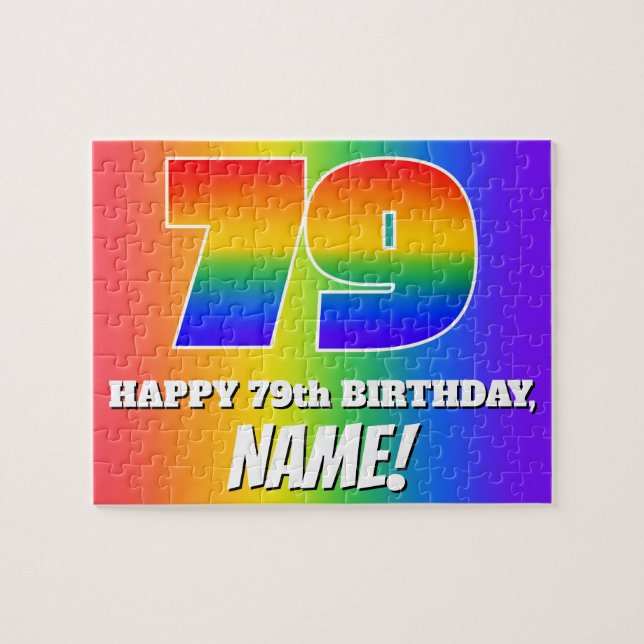 79th Birthday — Multicolored Rainbow Pattern “79” Jigsaw Puzzle (Horizontal)