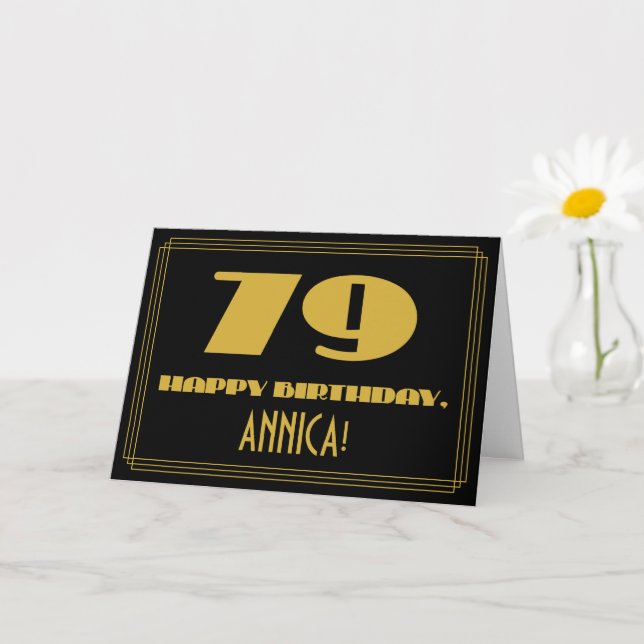 79th Birthday: Name + Art Deco Inspired Look "79" Card (Small Plant)