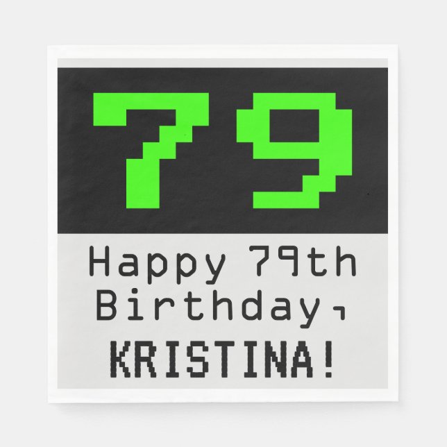 79th Birthday - Nerdy / Geeky Style "79" & Name Napkin (Front)