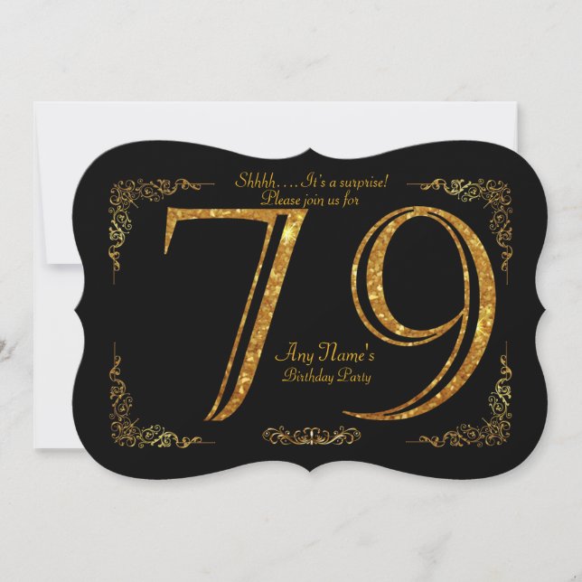 79th,Birthday party 79th,great Gatsby,black & gold Invitation (Front)