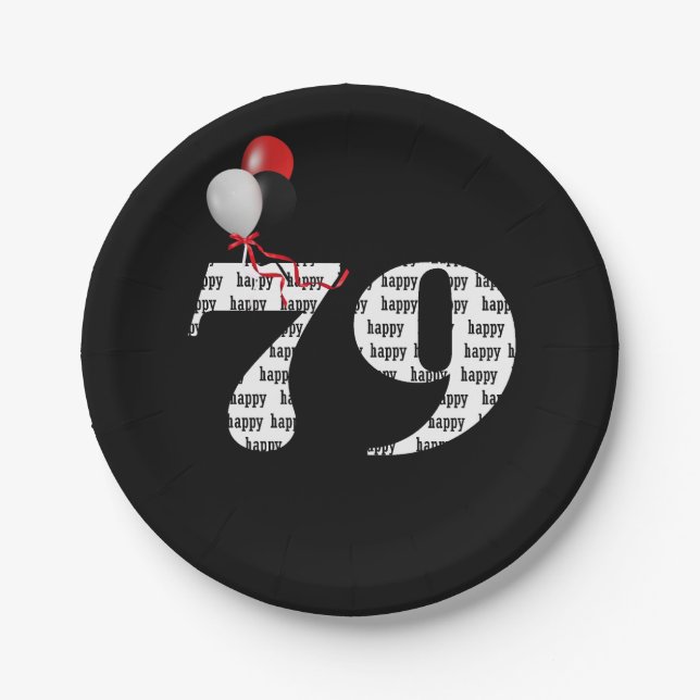 79th birthday party balloons paper plate (Front)