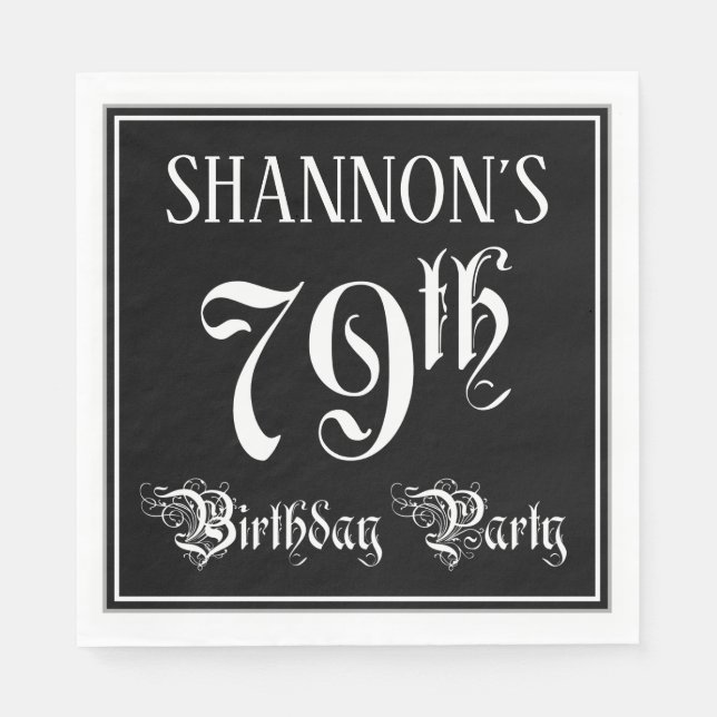 79th Birthday Party — Fancy Script + Custom Name Napkin (Front)