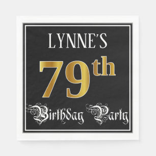 79th Birthday Party — Fancy Script, Faux Gold Look Napkin
