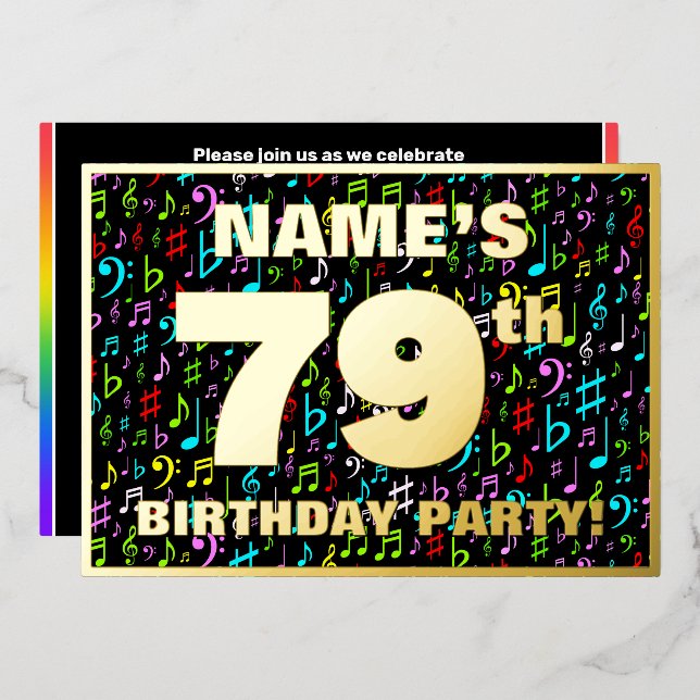 79th Birthday Party — Fun, Colourful Music Symbols (Front/Back)
