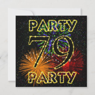 79th birthday party invitation with fireworks
