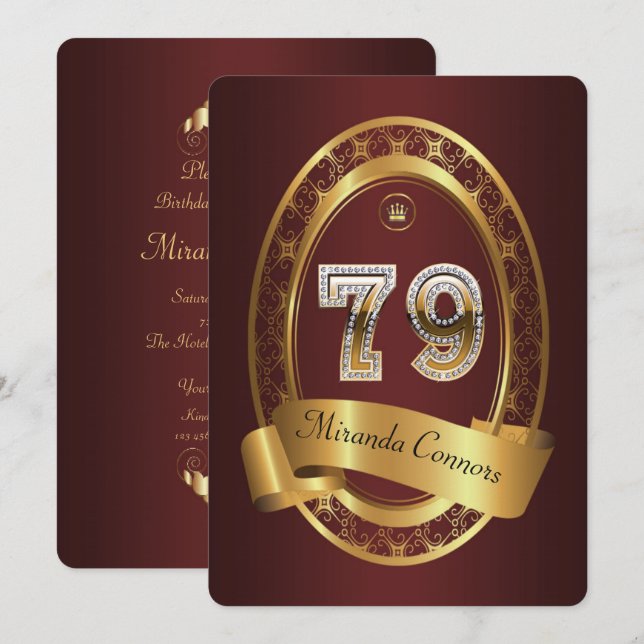 79th,birthday party woman man,elegant colour invitation (Front/Back)
