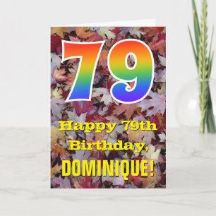 79th Birthday; Rustic Autumn Leaves; Rainbow "79" Card