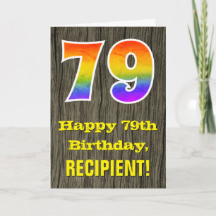 79th Birthday: Rustic Faux Wood Look, Rainbow "79" Card