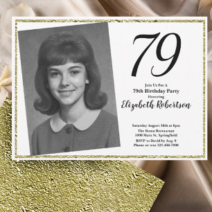 79th Custom Photo White and Gold  Invitation