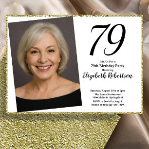 79th Custom Photo White and Gold  Invitation