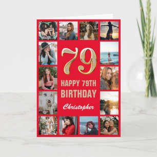 79th Happy Birthday Red and Gold Photo Collage Card