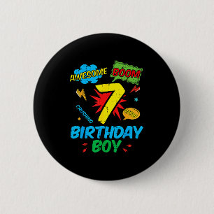7 Birthday Boy Comic Cool 7th Bday Superhero Party 6 Cm Round Badge