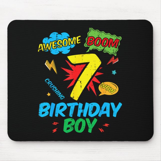 7 Birthday Boy Comic Cool 7th Bday Superhero Party Mouse Mat (Front)