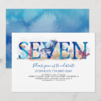 7 Birthday Invitation Deep Blue Under the Sea Life