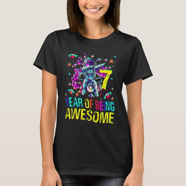 7 Birthday Year Of Being Awesome Astronaut T-Shirt (Front)